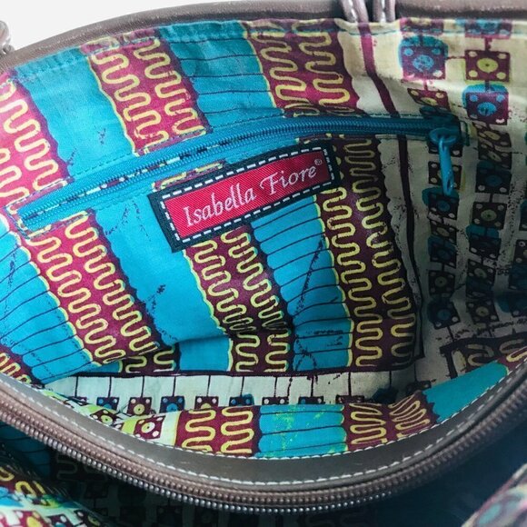 Vintage Isabella Fiore Brown Turquoise Shell Embroidered Bag - Picture 7 of 8